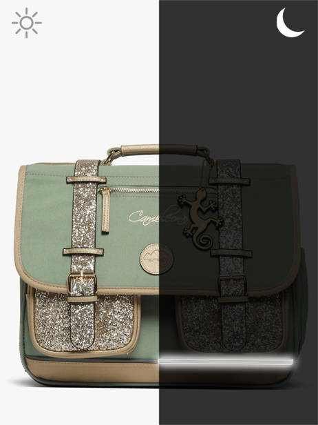 Boekentas Kinderen 3 Compartimenten Cameleon Groen vintage fantasy CA41 ander zicht 8